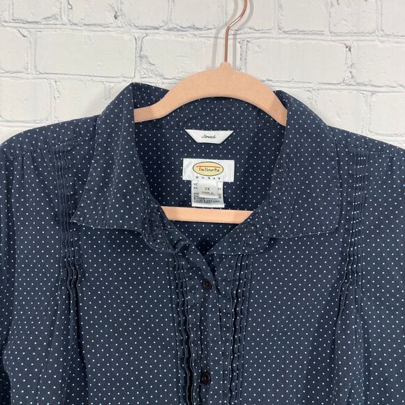 Talbots Classic Button Shirt Women Plus XXL Navy Polka Dots Preppy Office Career - Picture 5 of 11